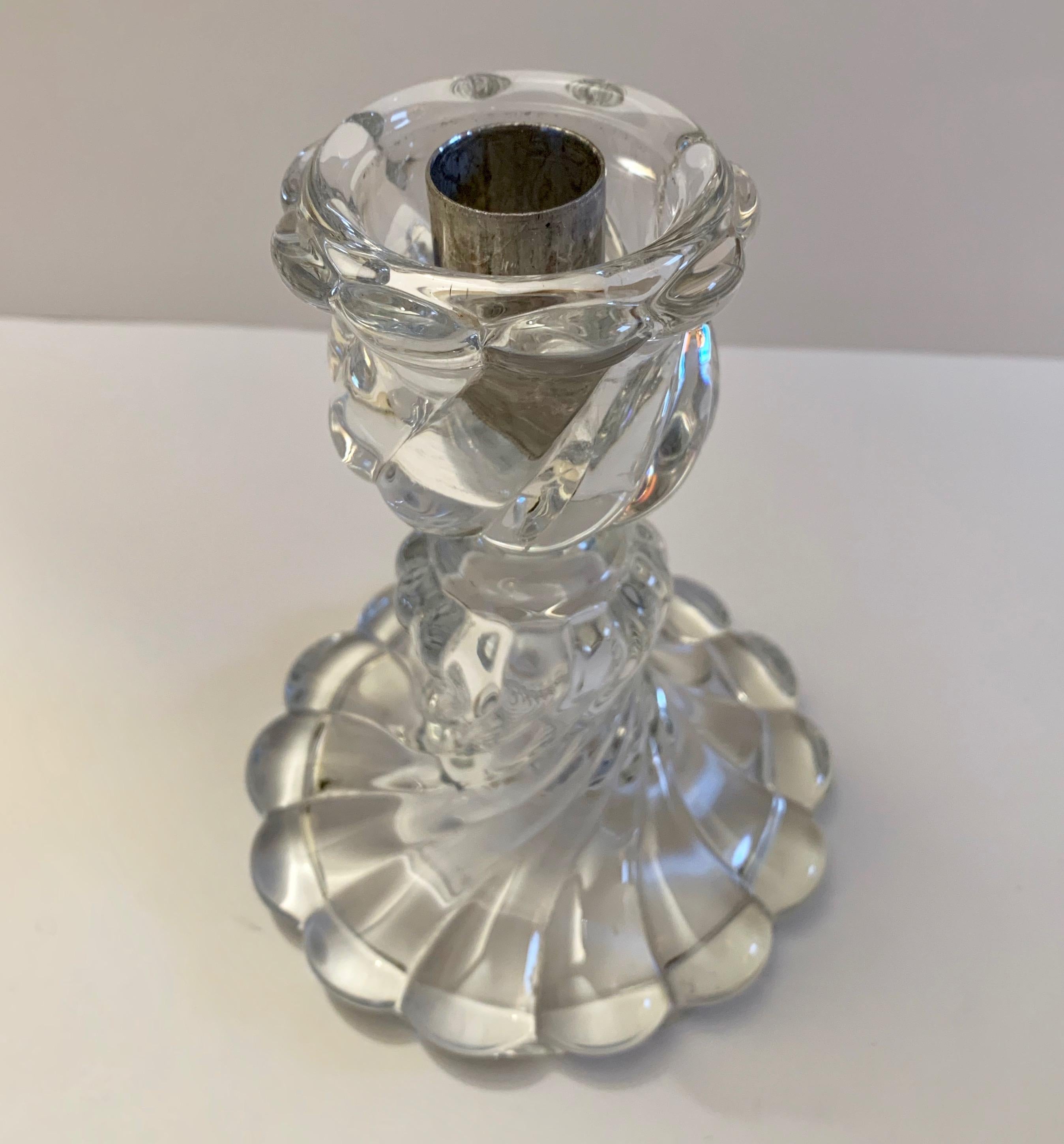 French Antique Baccarat Glass Candleholder with Storm Shade For Sale 4