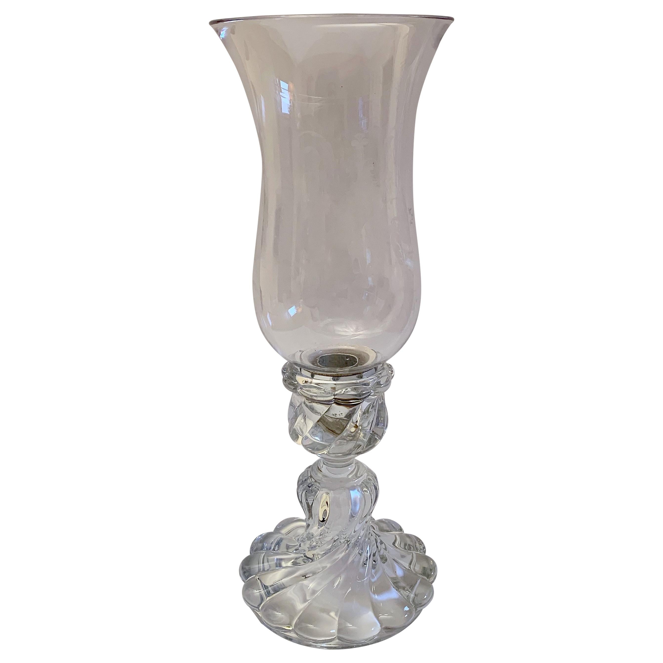 French Antique Baccarat Glass Candleholder with Storm Shade For Sale