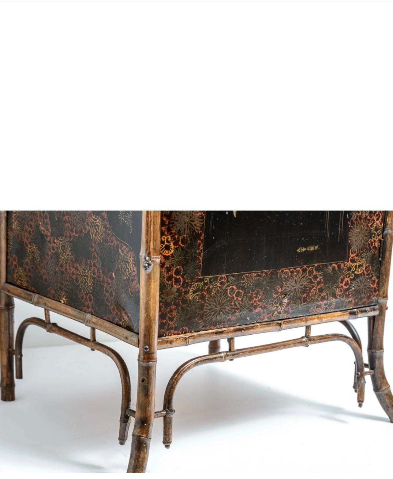 French Antique Bamboo & Lacquer Cabinet Attr. To Perret Vibert, 1890-1900 For Sale 4