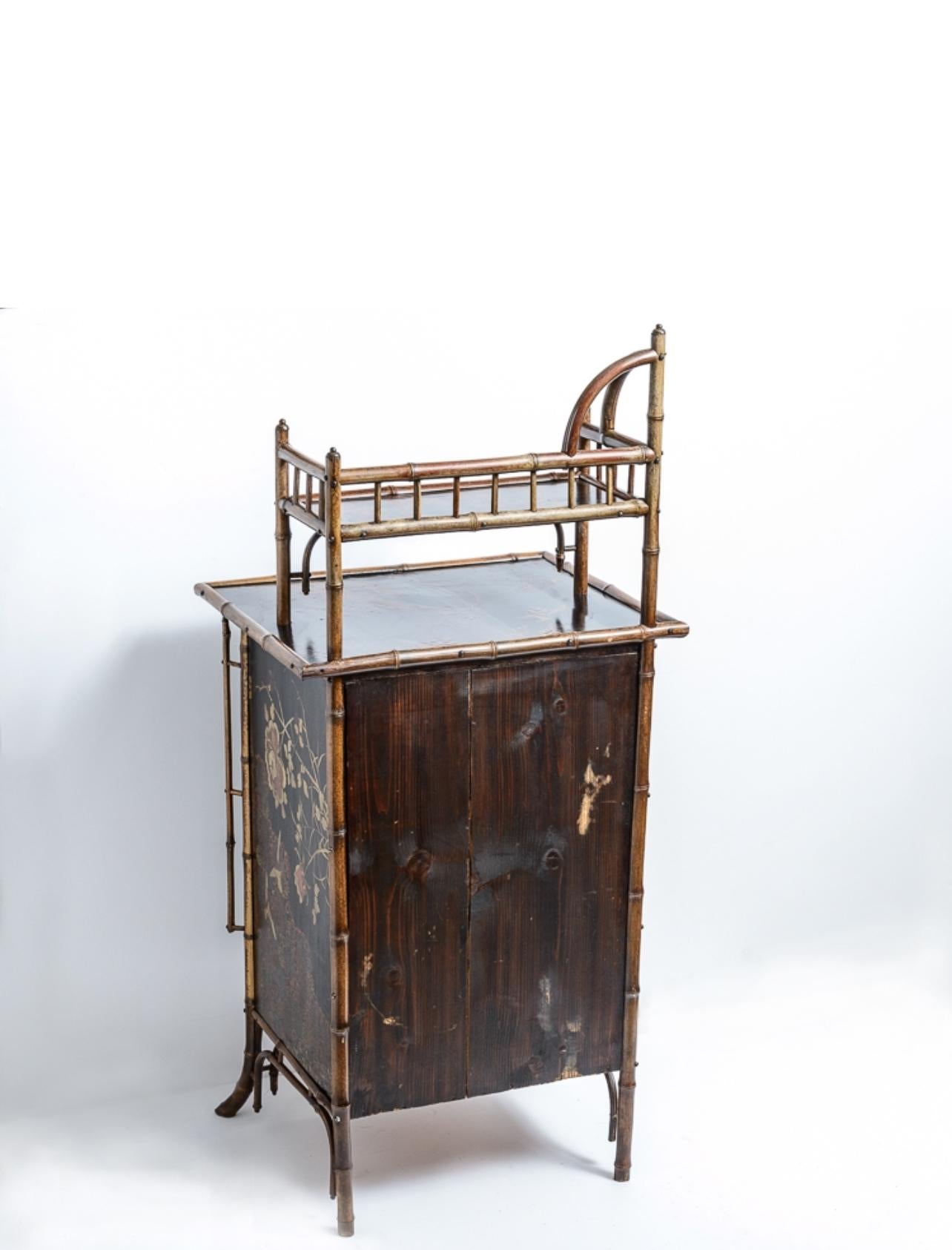 French Antique Bamboo & Lacquer Cabinet Attr. To Perret Vibert, 1890-1900 For Sale 5