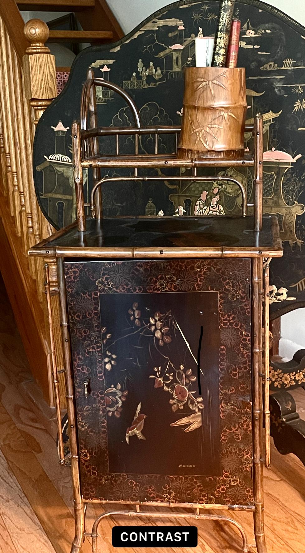 French Antique Bamboo & Lacquer Cabinet Attr. To Perret Vibert, 1890-1900 For Sale 8