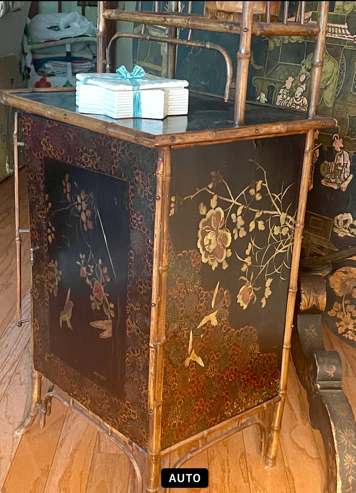 French Antique Bamboo & Lacquer Cabinet Attr. To Perret Vibert, 1890-1900 For Sale 10
