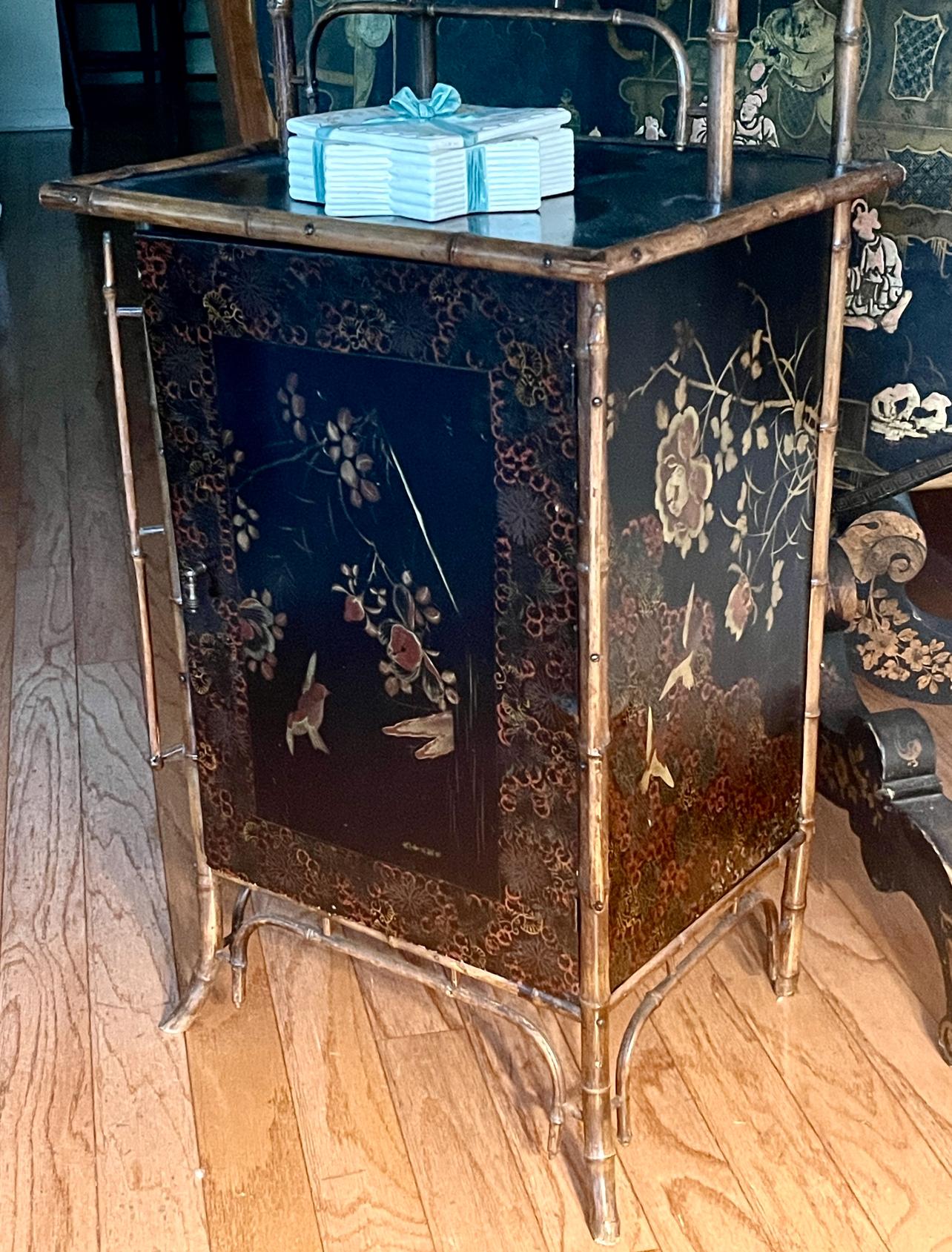 French Antique Bamboo & Lacquer Cabinet Attr. To Perret Vibert, 1890-1900 For Sale 12