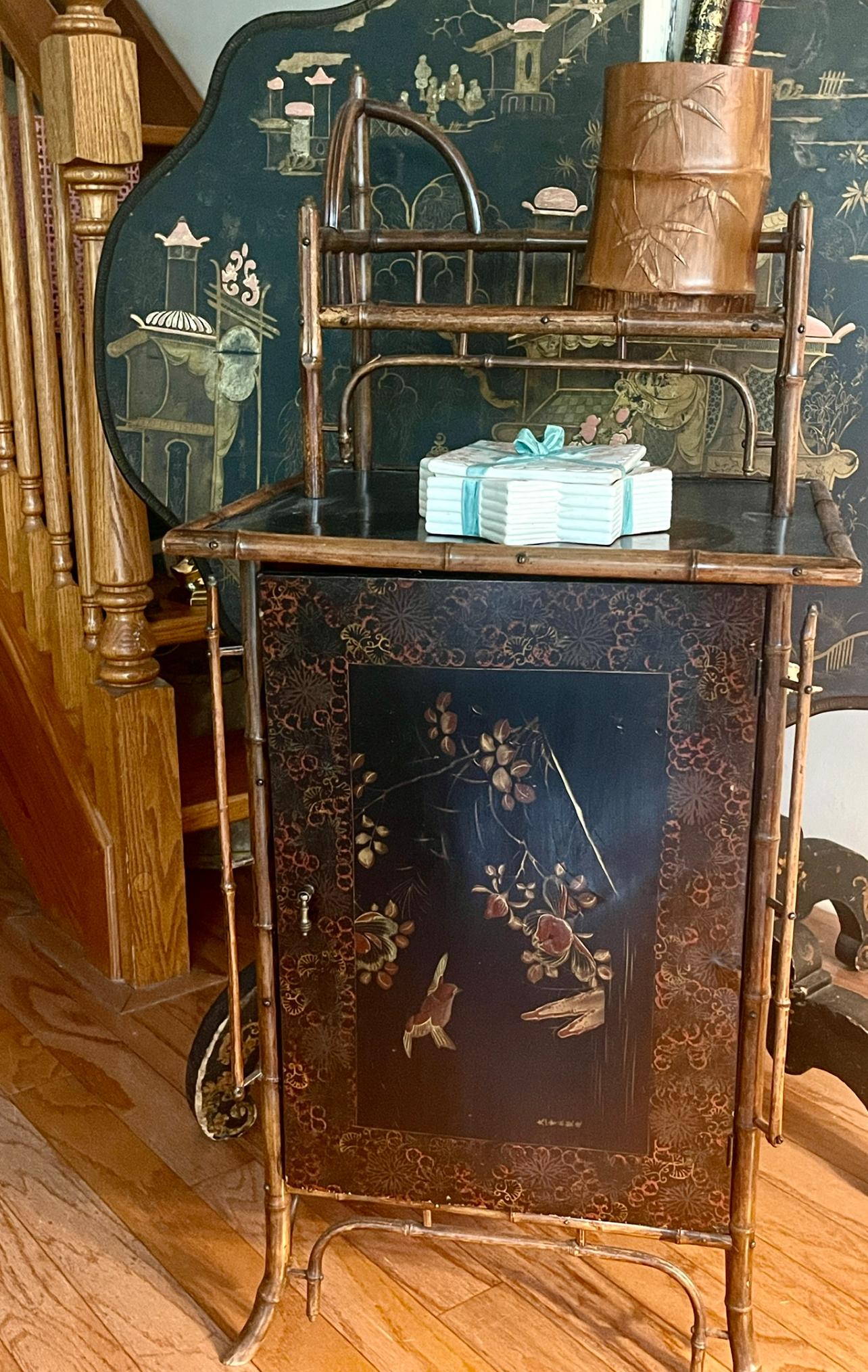 French Antique Bamboo & Lacquer Cabinet Attr. To Perret Vibert, 1890-1900 For Sale 13