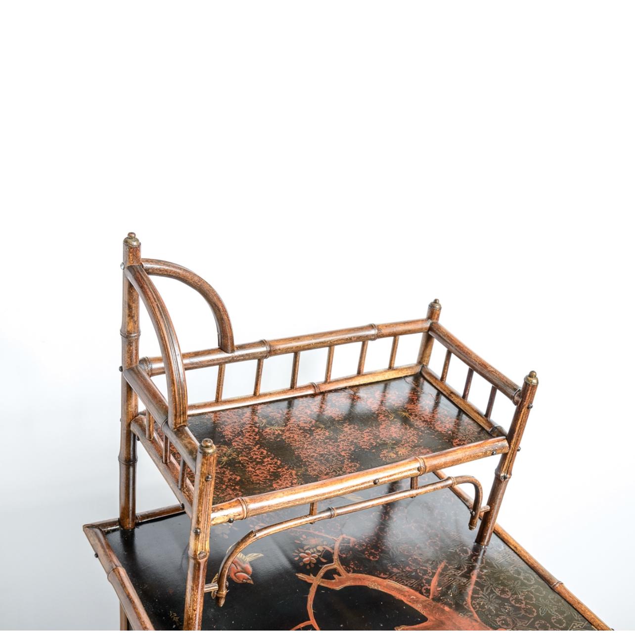 Art Nouveau French Antique Bamboo & Lacquer Cabinet Attr. To Perret Vibert, 1890-1900 For Sale