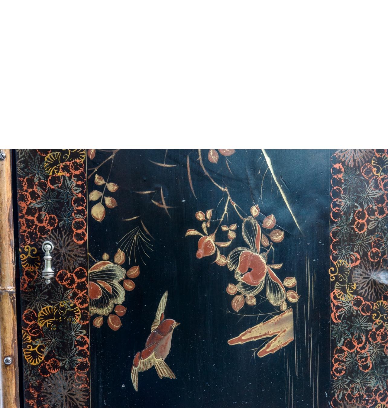 French Antique Bamboo & Lacquer Cabinet Attr. To Perret Vibert, 1890-1900 In Good Condition For Sale In West Palm Beach, FL