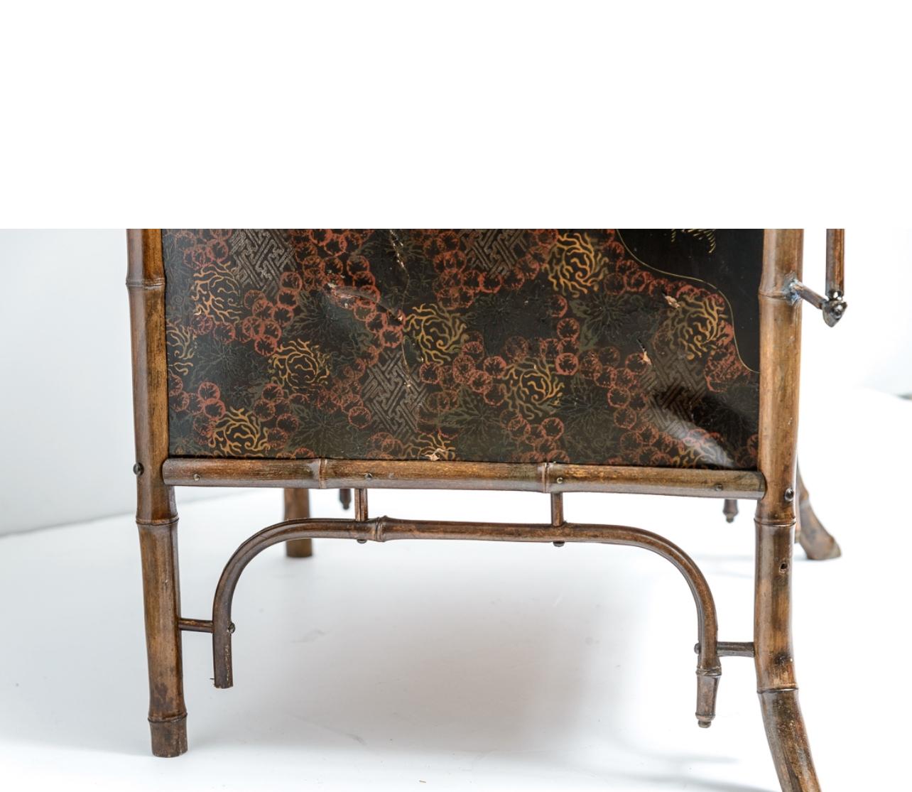19th Century French Antique Bamboo & Lacquer Cabinet Attr. To Perret Vibert, 1890-1900 For Sale