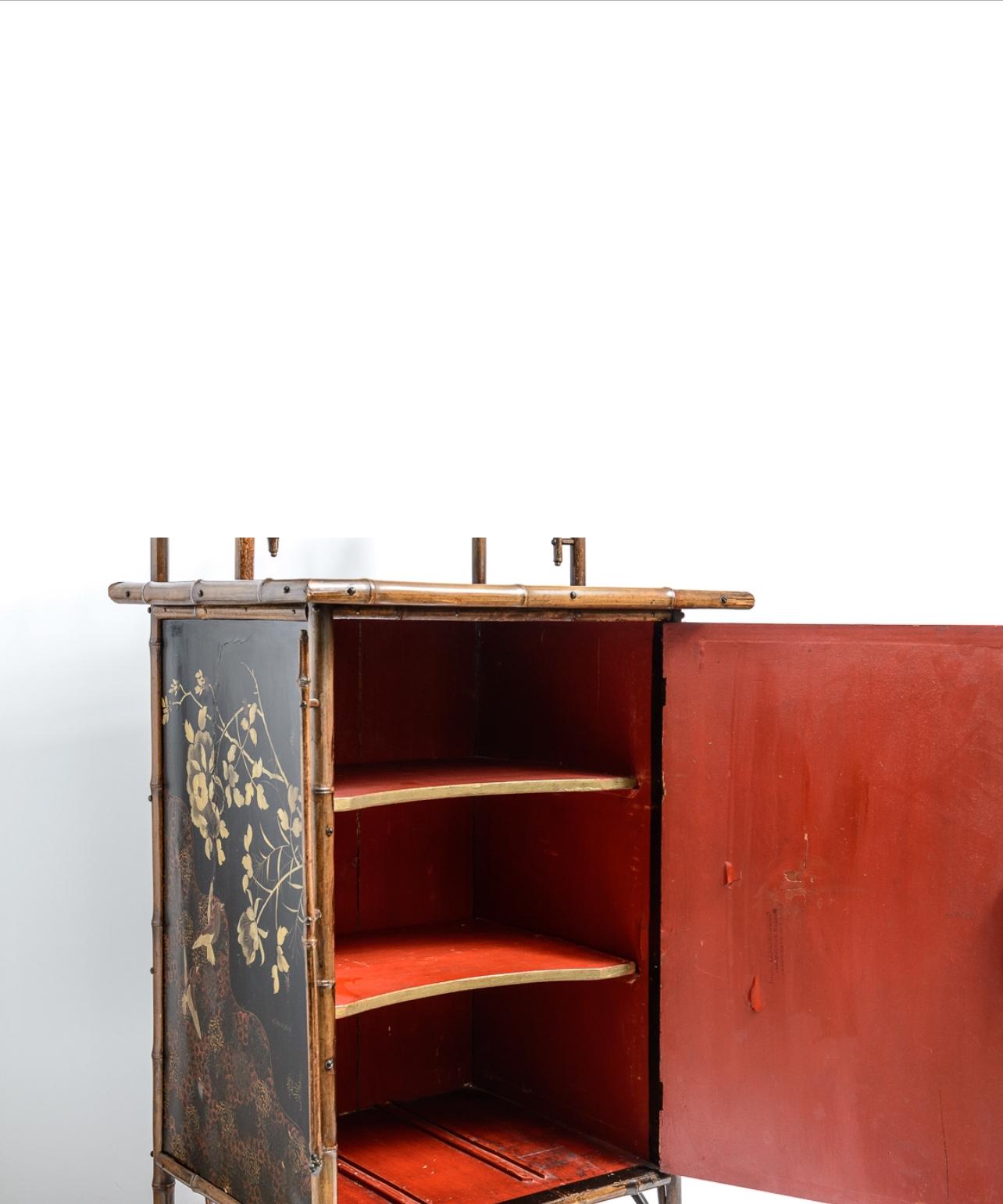 French Antique Bamboo & Lacquer Cabinet Attr. To Perret Vibert, 1890-1900 For Sale 3