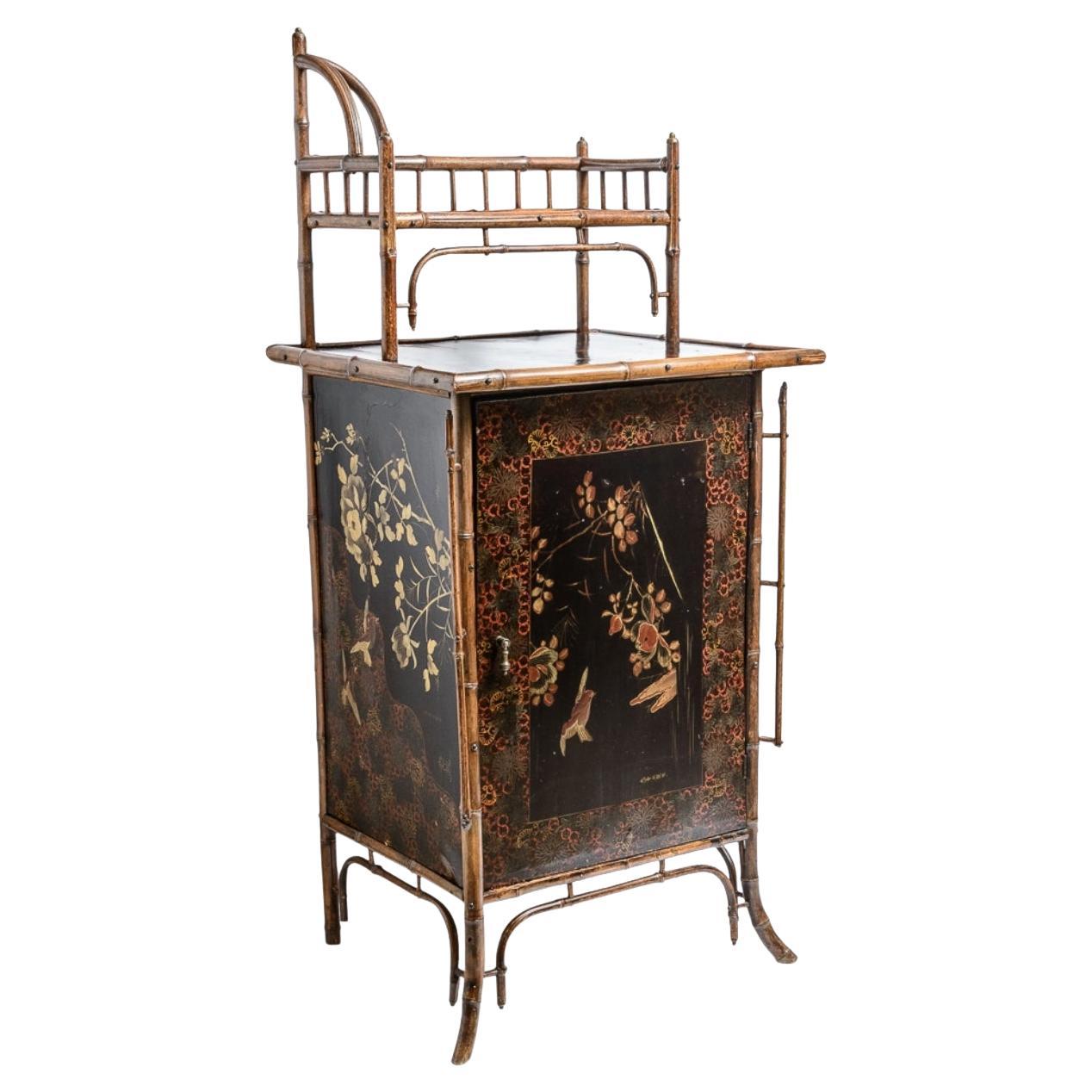 French Antique Bamboo & Lacquer Cabinet Attr. To Perret Vibert, 1890-1900 For Sale