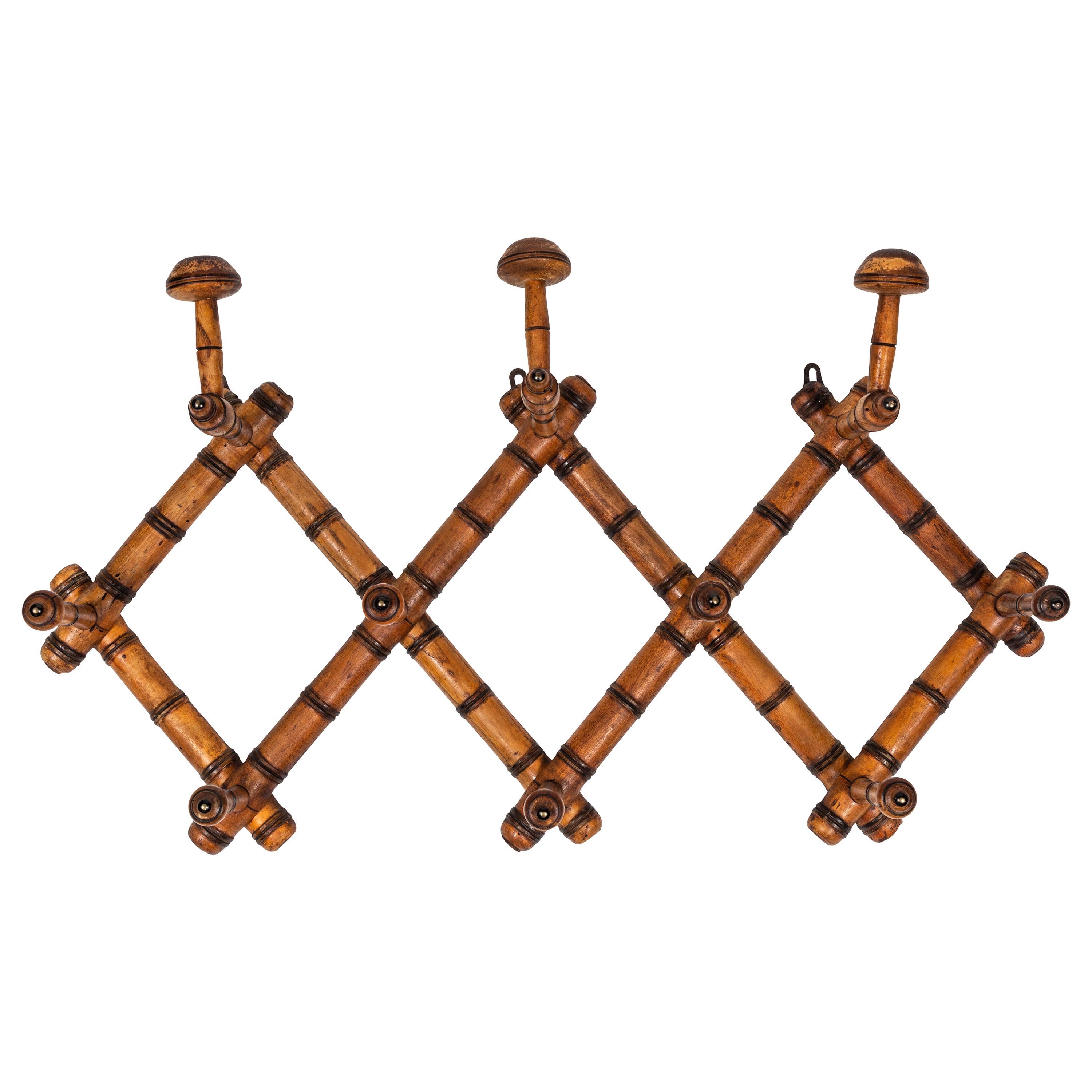 French Antique Bamboo Wooden Coat Rack