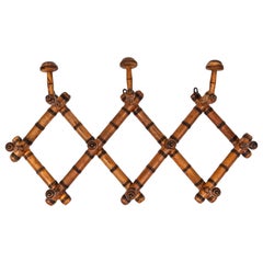 French Vintage Bamboo Wooden Coat Rack