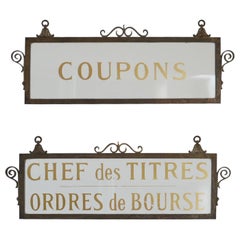 French Antique Bank Stock Exchange Glass Signs (2)