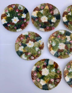 French Antique Barbotine, Majolica Plates, Onnaing Faïence, 19th Century