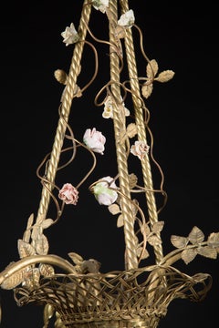 French Antique Basket Chandelier, Belle Epoque, Late 19th Century