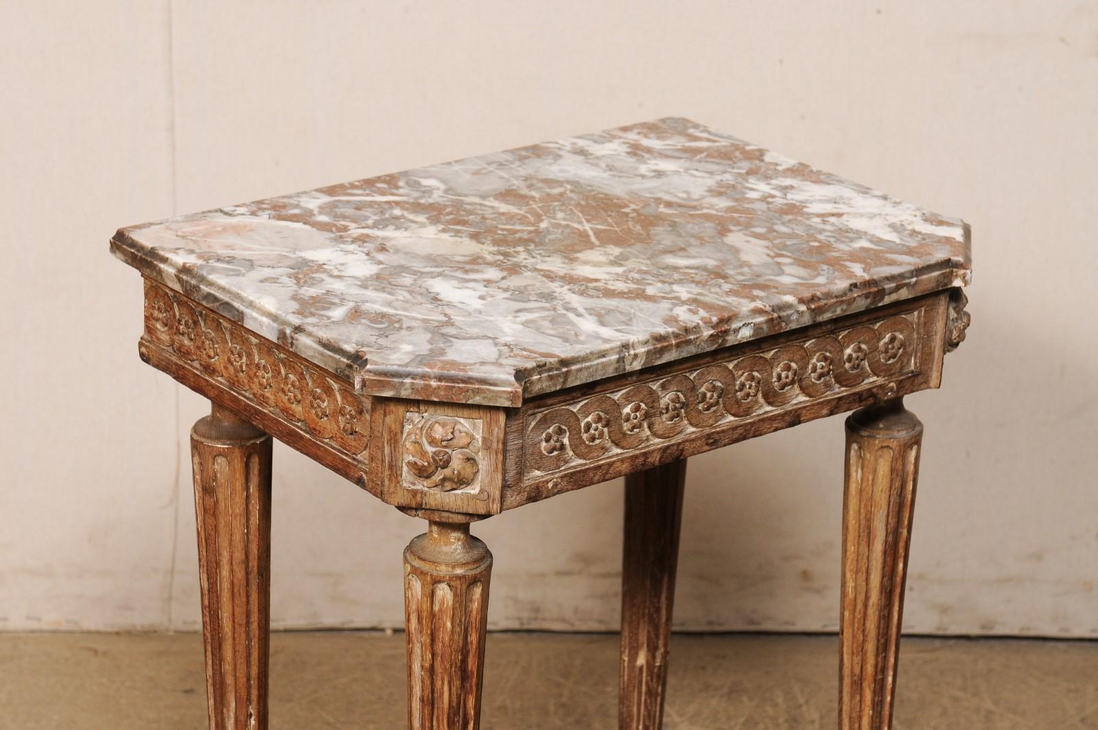 French Antique Beautifully-Carved Petite Marble-Top Table w/ Interesting History In Good Condition For Sale In Atlanta, GA