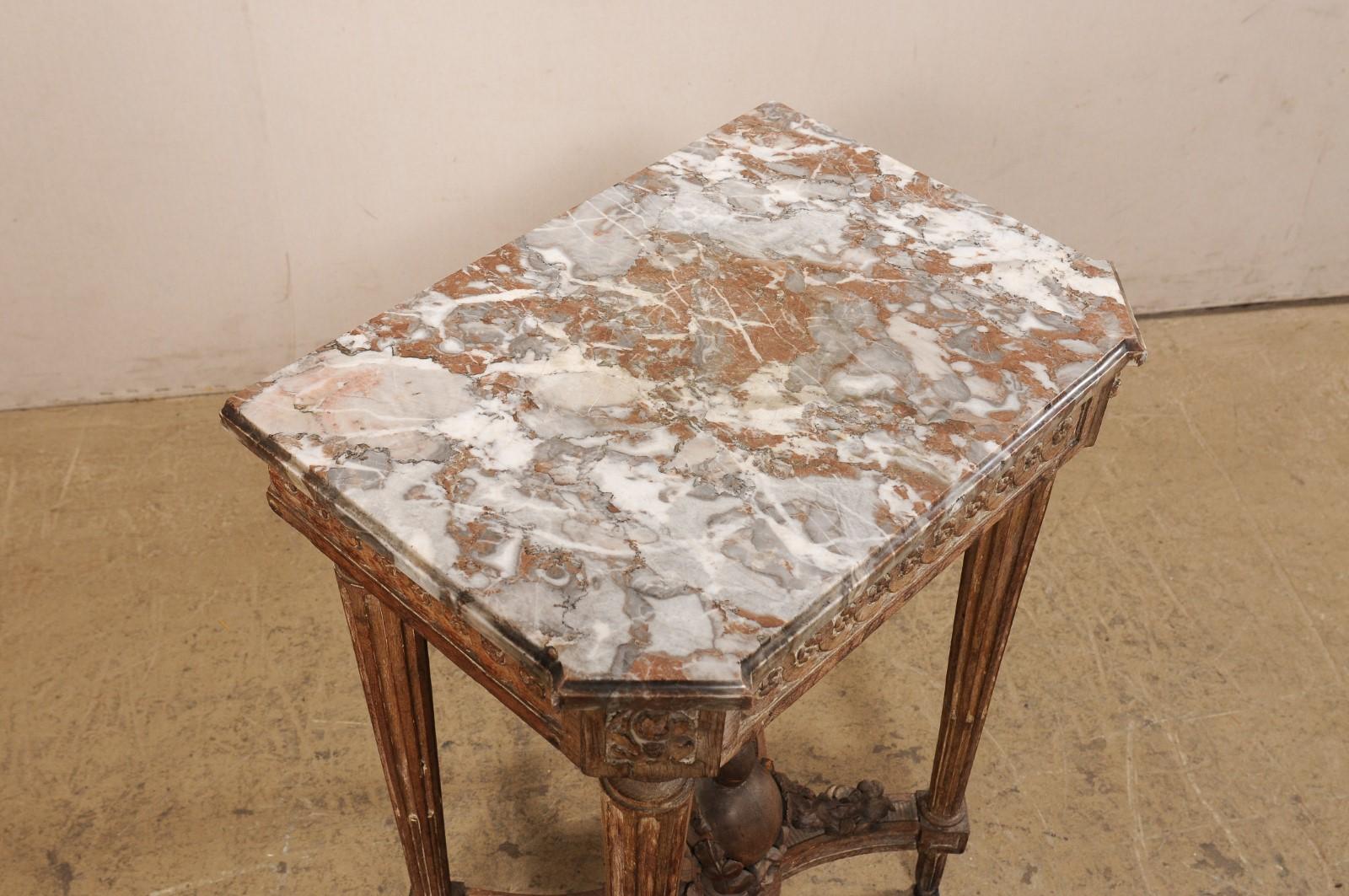 French Antique Beautifully-Carved Petite Marble-Top Table w/ Interesting History For Sale 1