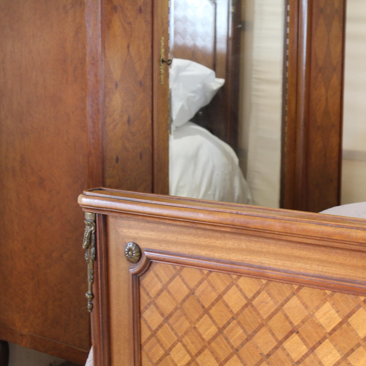 Inlay French Antique Bed with Mercier Wardrobe