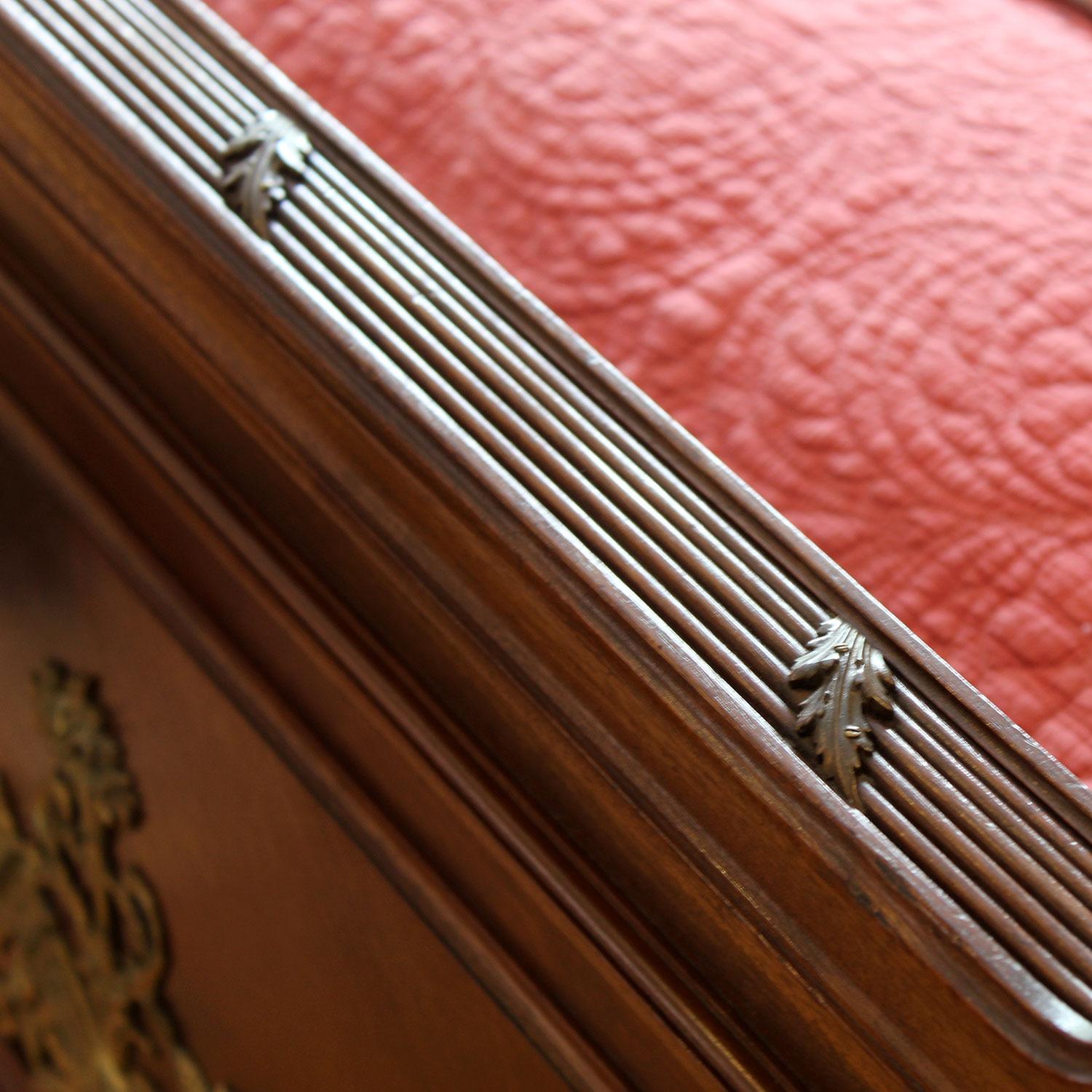 Walnut French Antique Bed with Ormolu Decoration, WK193 For Sale