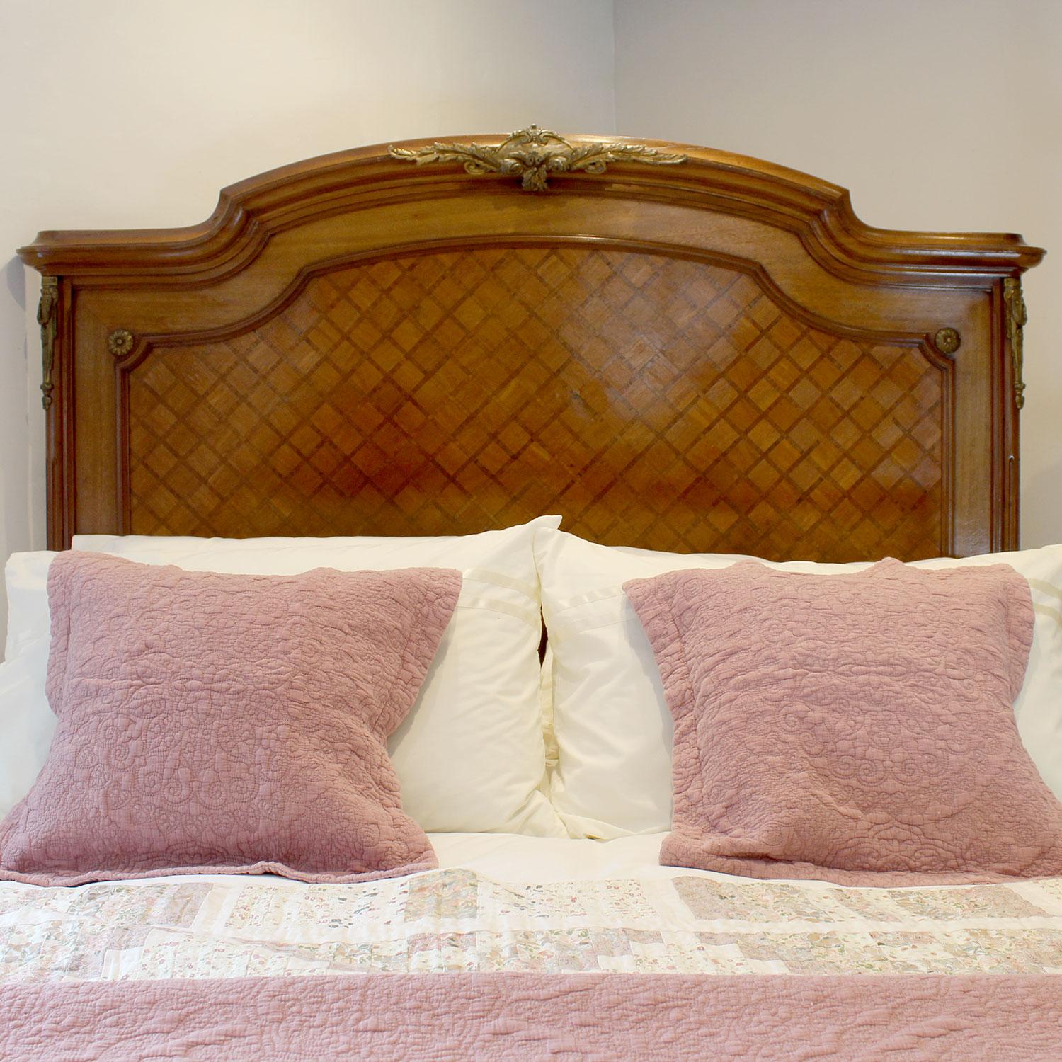 Walnut French Antique Bed with Parquetry Panels, WK191