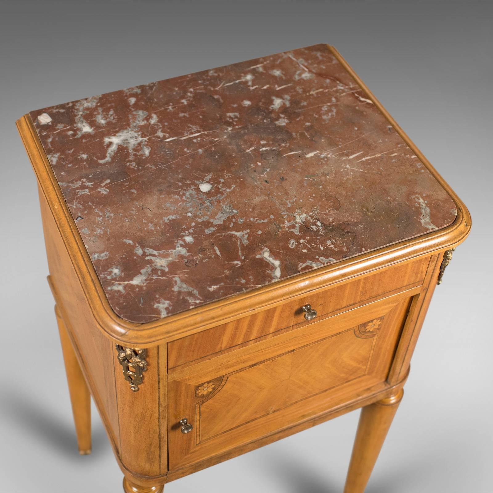 19th Century French Antique Bedside Cabinet, Marble-Top Nightstand, circa 1890 For Sale