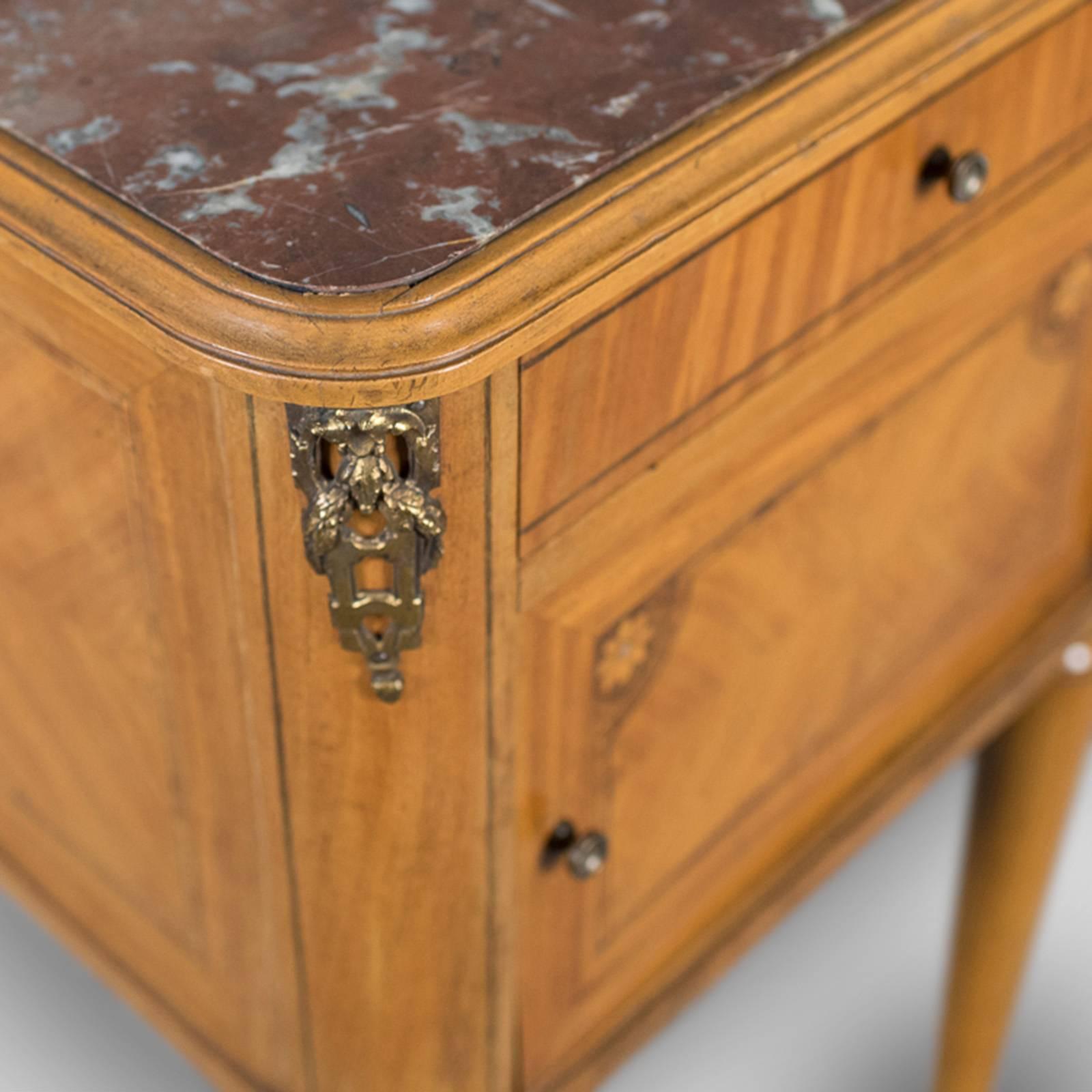 Walnut French Antique Bedside Cabinet, Marble-Top Nightstand, circa 1890 For Sale