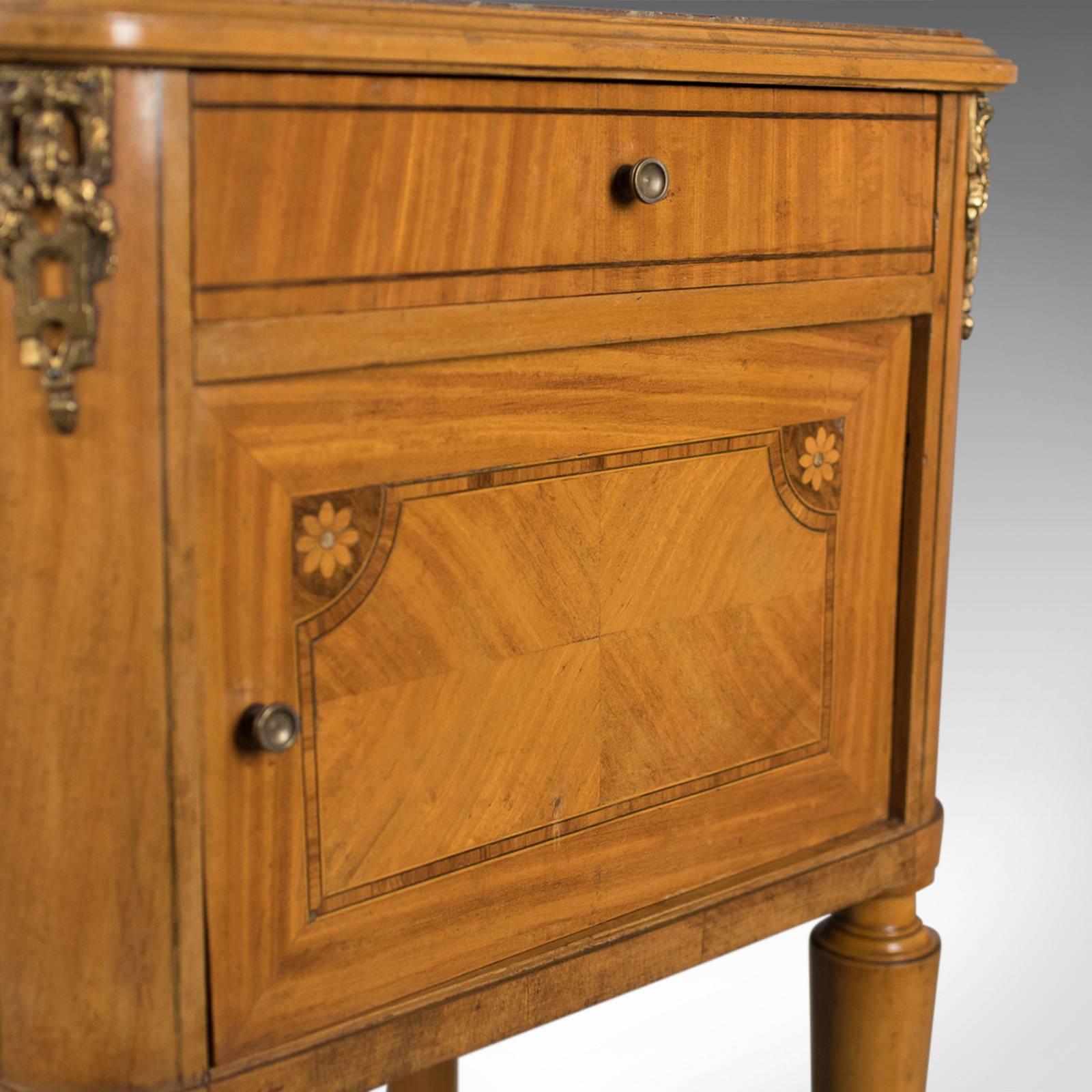 French Antique Bedside Cabinet, Marble-Top Nightstand, circa 1890 For Sale 1