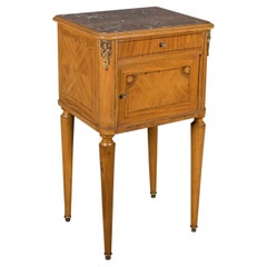 French Antique Bedside Cabinet, Marble-Top Nightstand, circa 1890