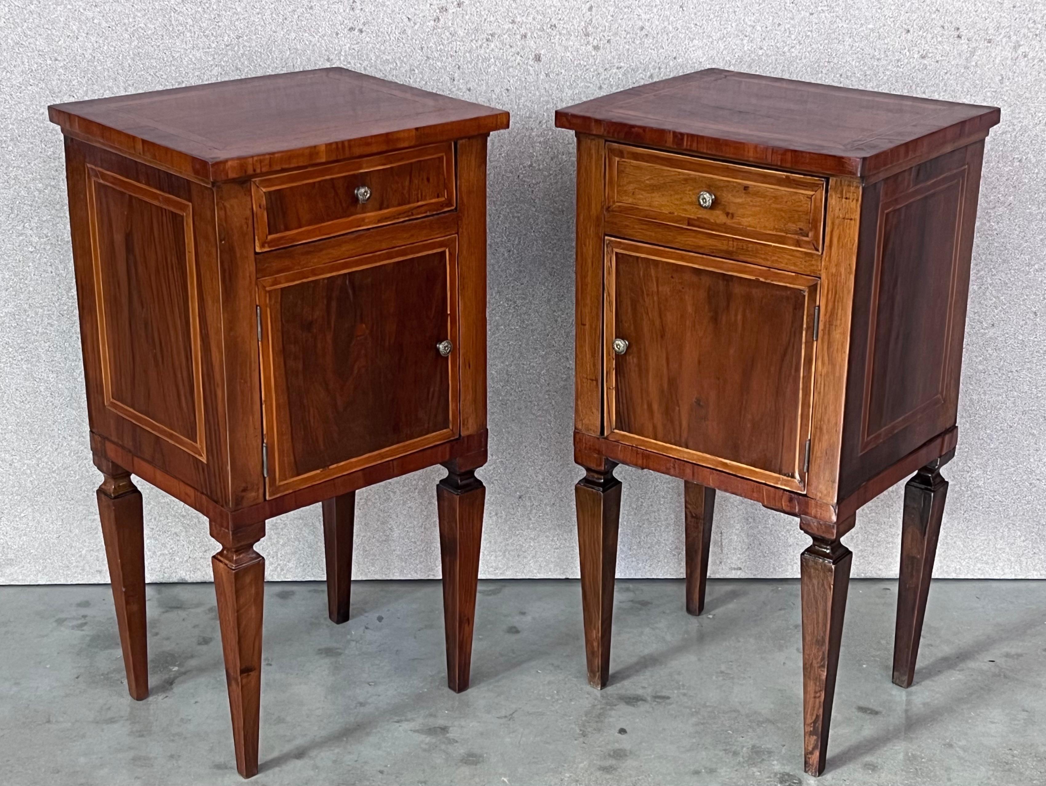 20th Century French, Antique Bedside Cabinet, Marquetry-Top Nightstand, circa 1890