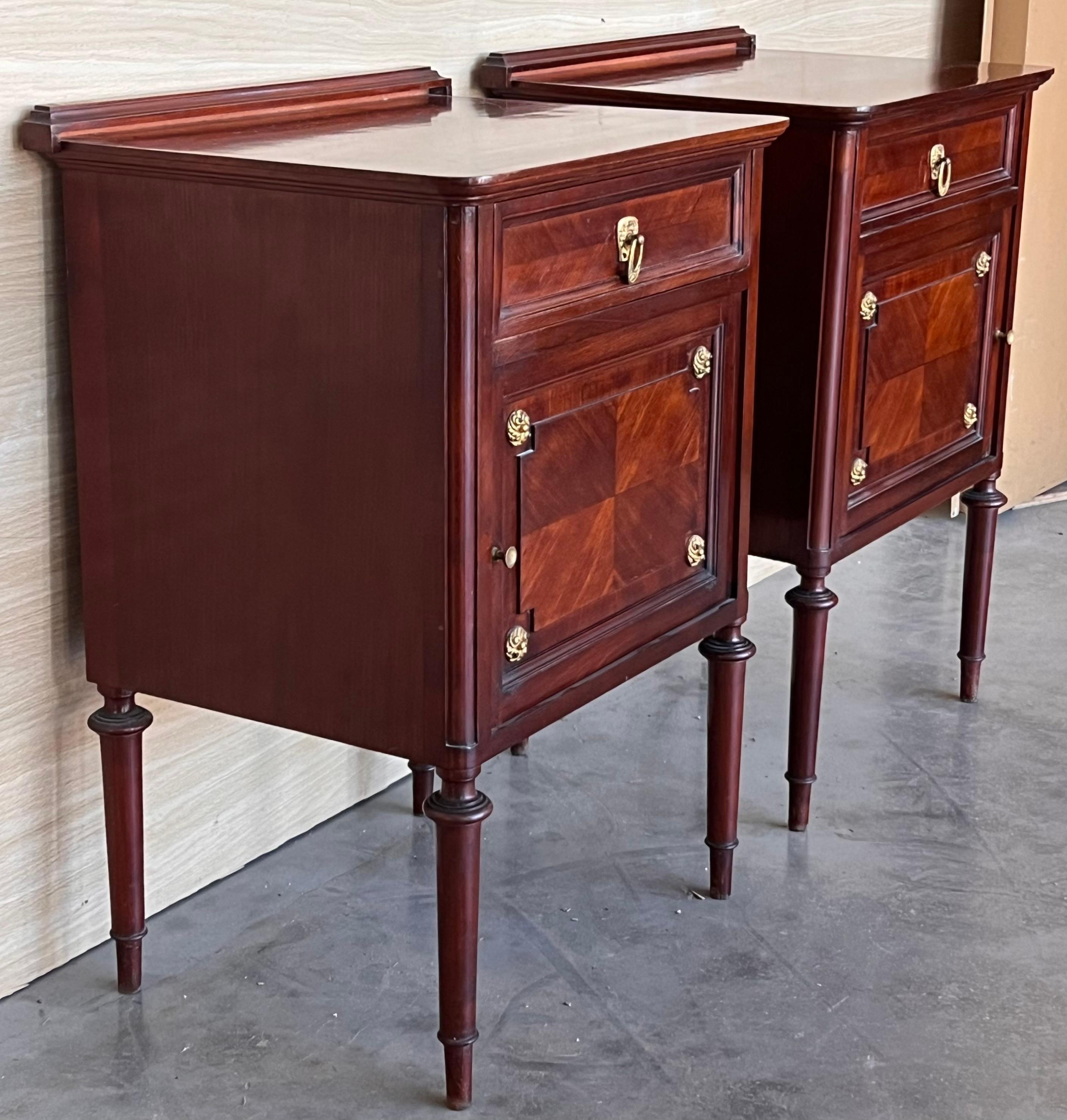 20th Century Pair of French Antique Bedside Cabinet Marquetry Nightstand, circa 1890 For Sale