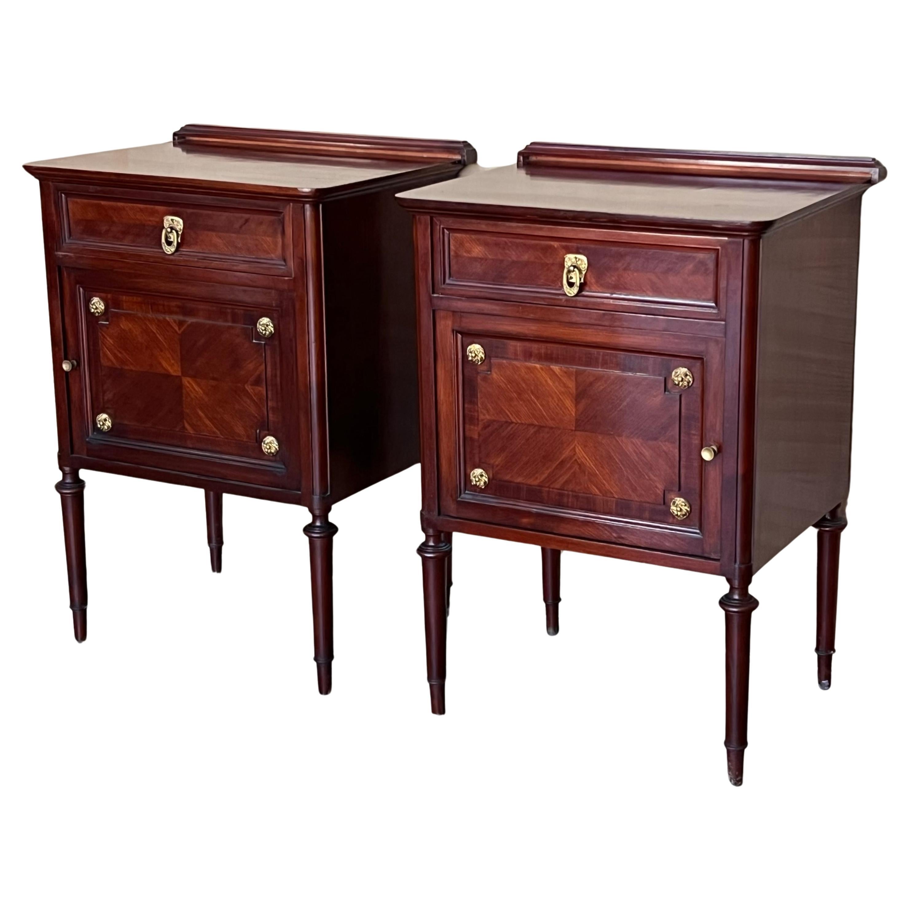 Pair of French Antique Bedside Cabinet Marquetry Nightstand, circa 1890 For Sale