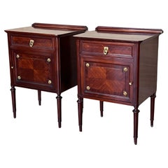 French, Vintage Bedside Cabinet, Marquetry-Top Nightstand, circa 1890