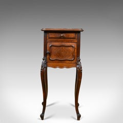 French Antique Bedside Cabinet, Victorian, Walnut, Marble Top Pot Cupboard