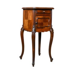 French Antique Bedside Cabinet, Victorian, Walnut, Marble Top Pot Cupboard