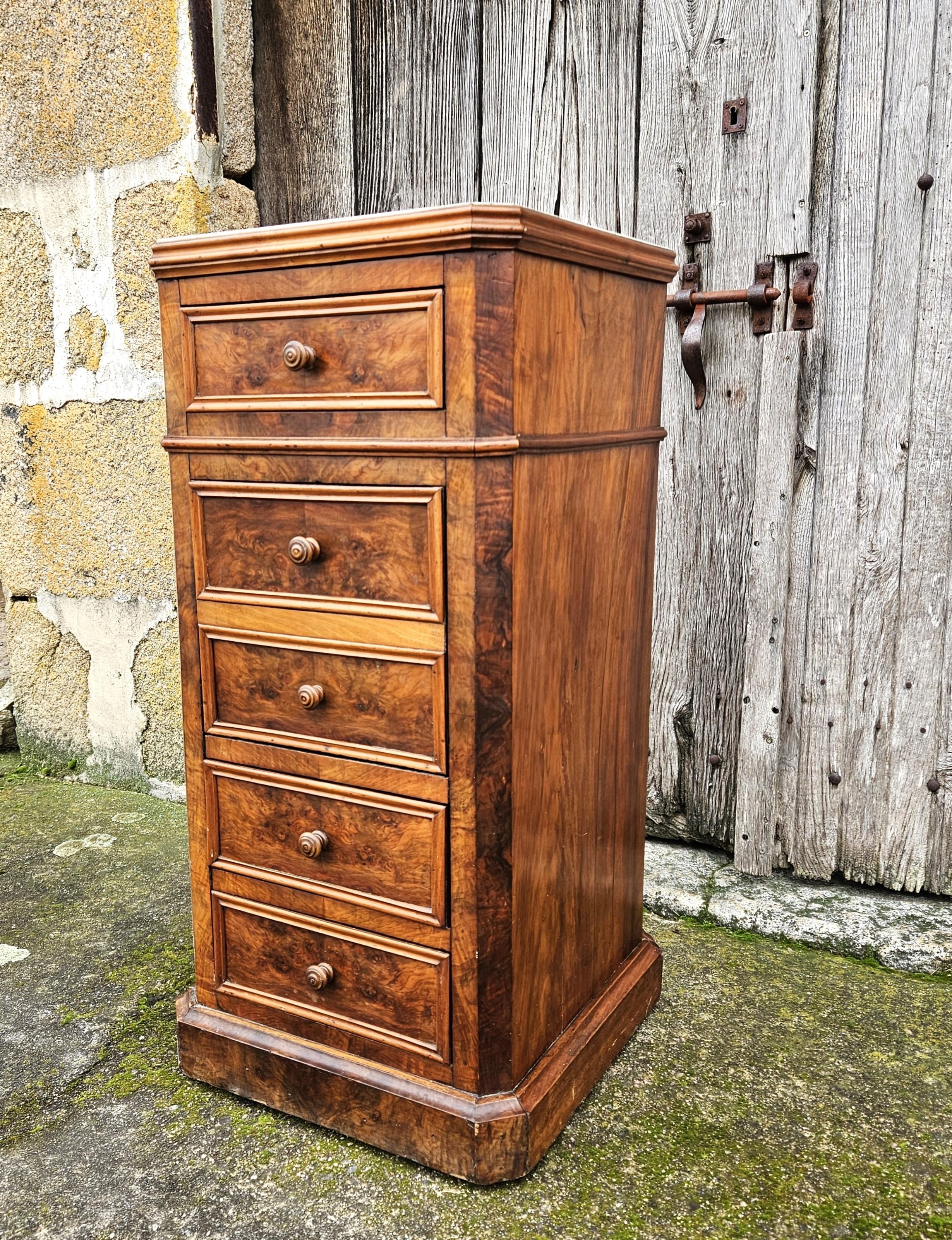 Woodwork French Antique Bedside Table-Night Stand-Marbled Chamber Pot Stand-19th For Sale