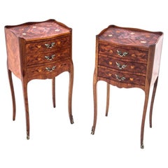 French Antique Bedside Tables with Intarsia, circa 1900s