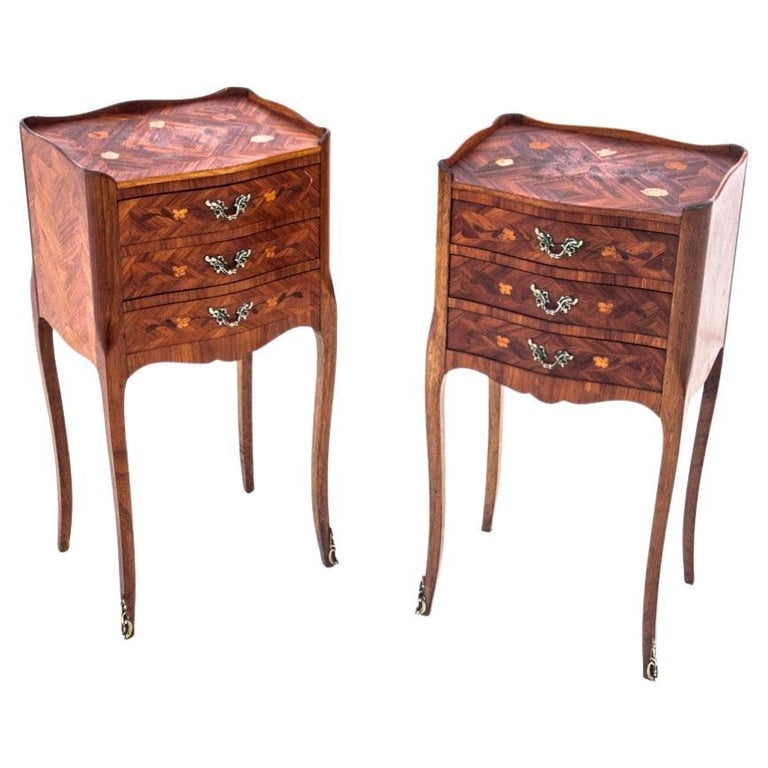 French Antique Bedside Tables with Intarsia, circa 1900s at 1stDibs