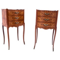 French Antique Bedside Tables with Intarsia, circa 1920s