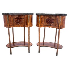 French Antique Bedside Tables with Intarsia, circa 1920s