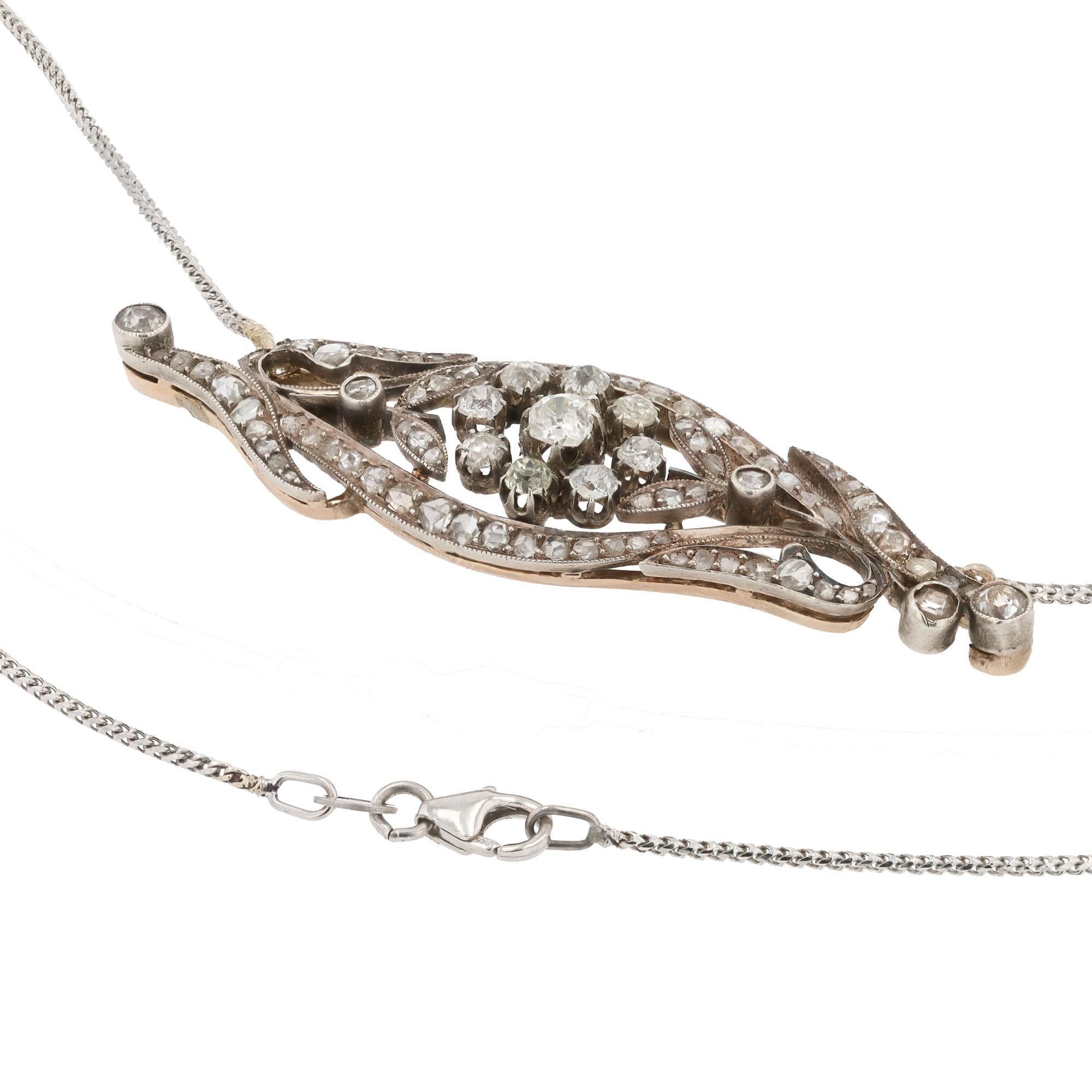 Edwardian French Antique Belle Epoque 2.75 Carat Rose Cut Diamond Necklace