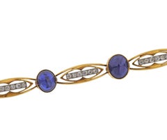 French Antique Blue Sapphire Cabochon Diamond Gold Bracelet