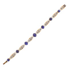 French Antique Blue Sapphire Cabochon Diamond Gold Bracelet