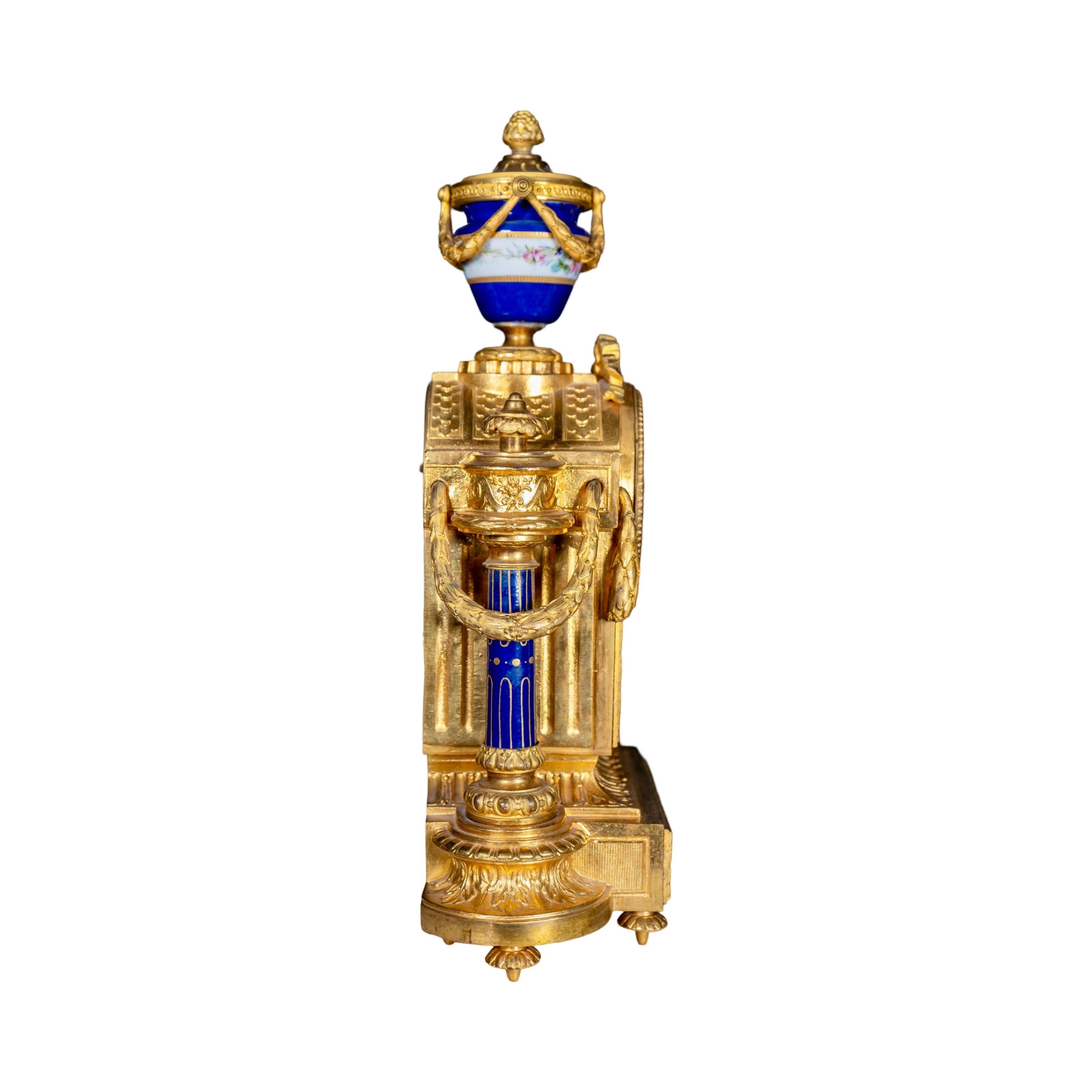 Bronze French Antique Bonze and Porcelain Garniture Clock Set For Sale