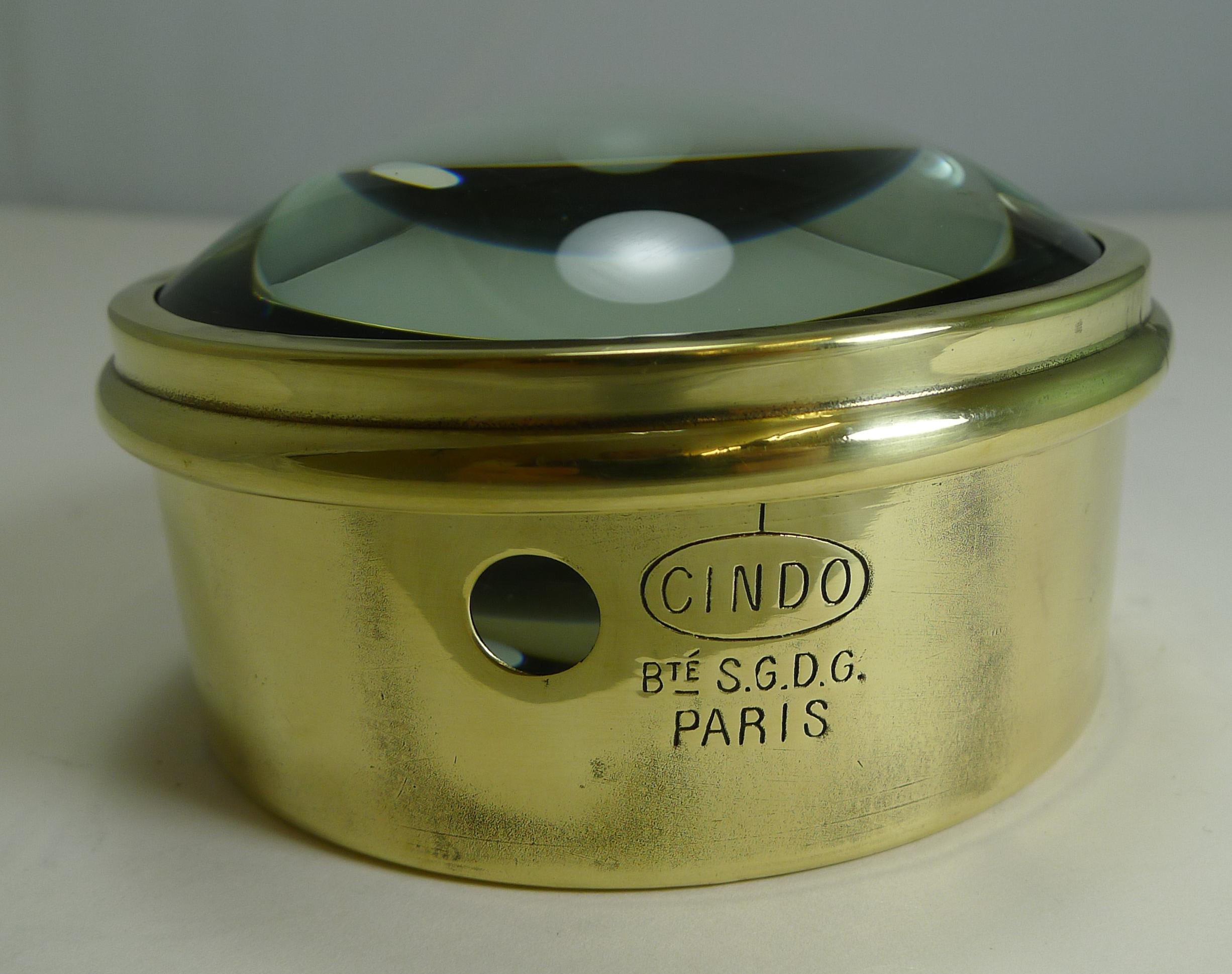Early 20th Century French Antique Brass Desk Magnifying Glass/Paperweight circa 1910, Cindo, Paris