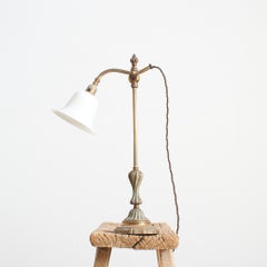 French Antique Brass Rise and Fall Pump Desk Table Lamp