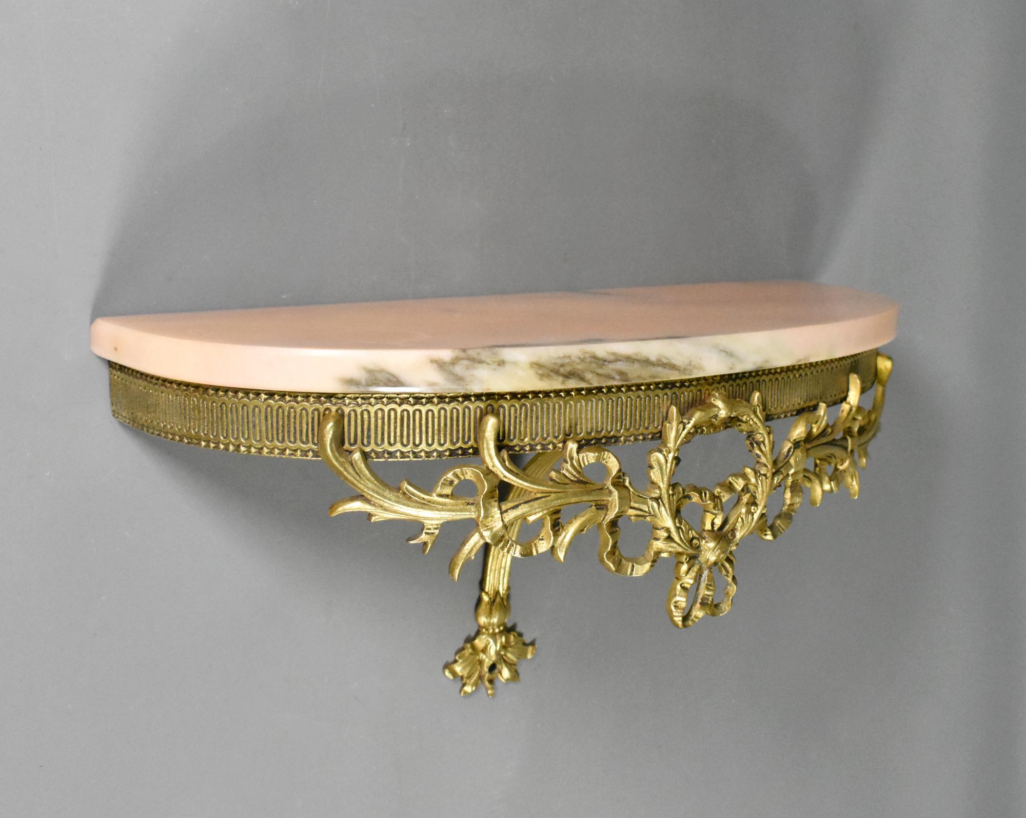 French Antique Bronze and Marble Wall Console Louis XVI Style In Good Condition For Sale In SAINTE-COLOMBE, FR
