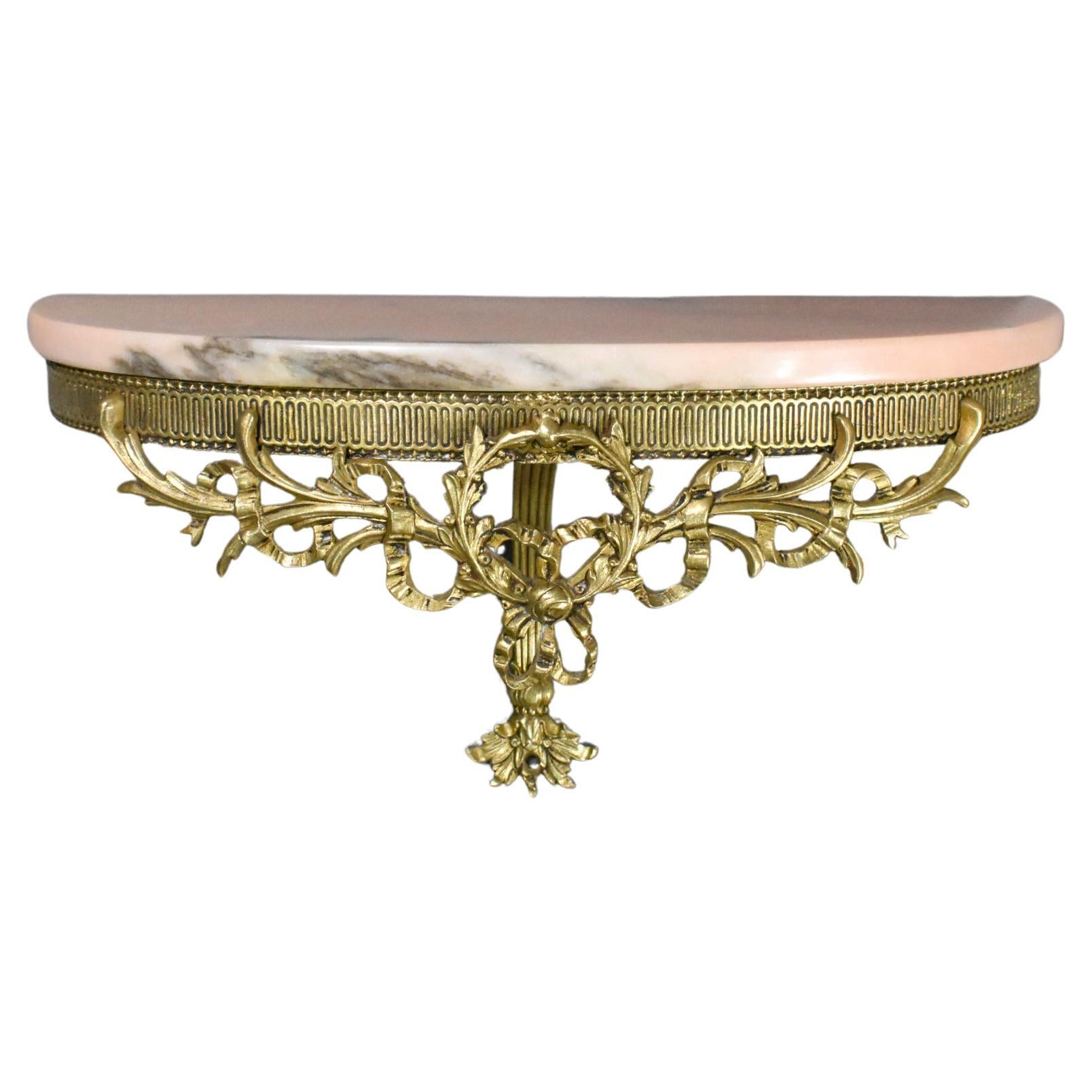 French Antique Bronze and Marble Wall Console Louis XVI Style For Sale