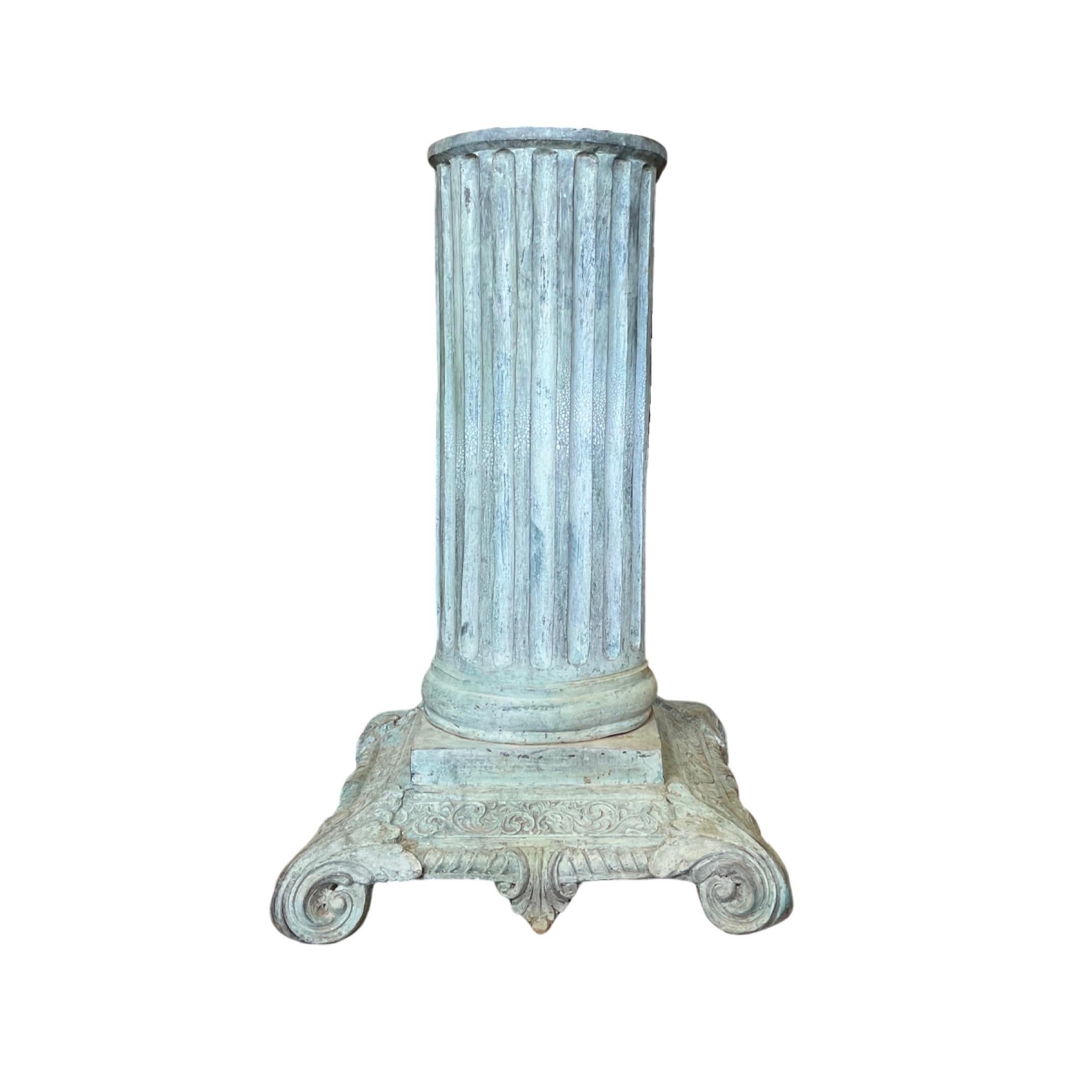 This pair of antique pedestals is a beautiful way to display art or a flower arrangement. Crafted from bronze in France during the 19th century, these sturdy pedestals will enhance any room's décor. Buy a pair today to show off your unique