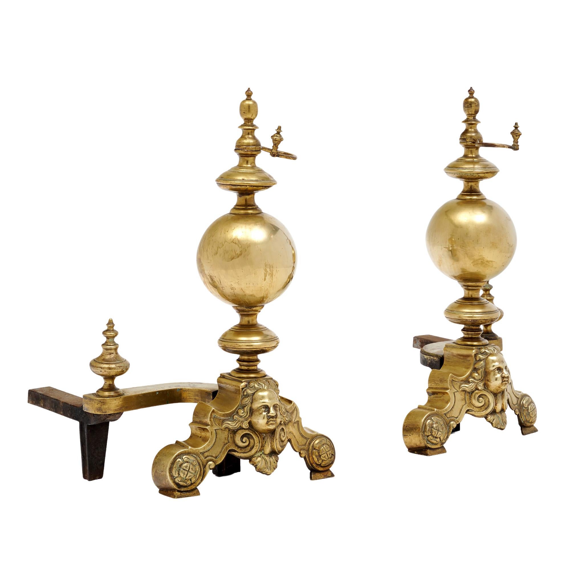 French Antique Bronze “Beethoven” Andirons In Good Condition For Sale In Austin, TX