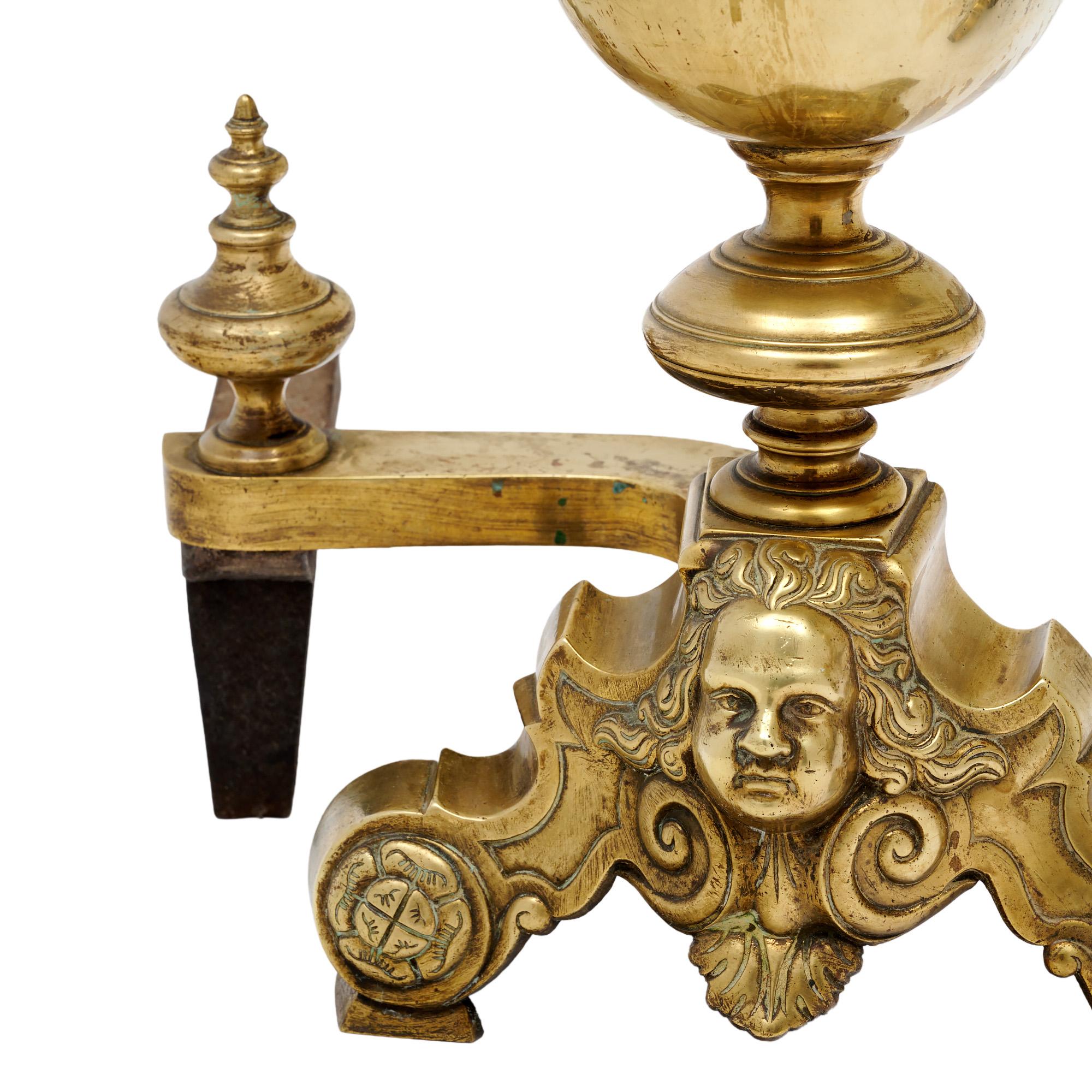 French Antique Bronze “Beethoven” Andirons For Sale 2