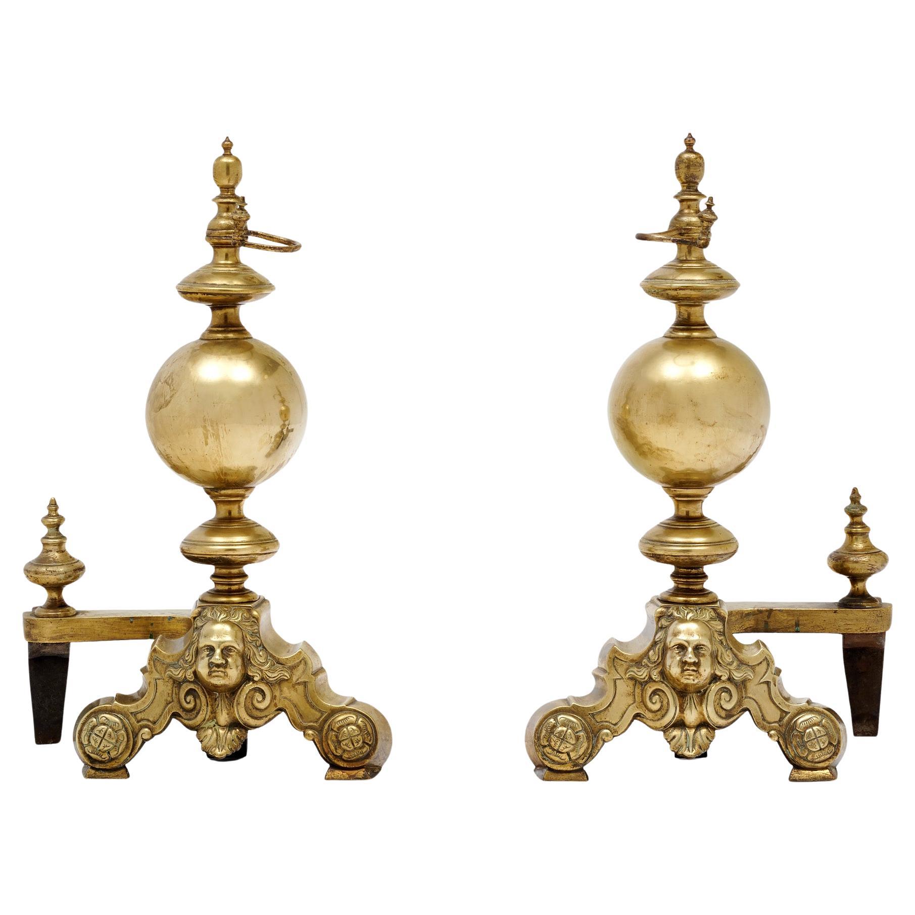 French Antique Bronze “Beethoven” Andirons For Sale